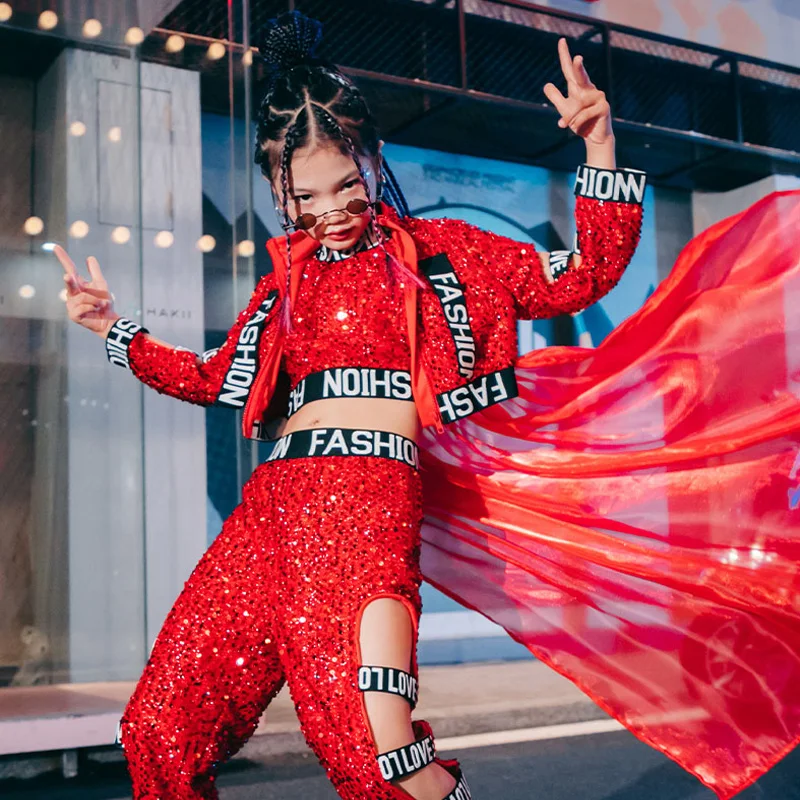 

Jazz Dance Clothes Red Sequin Clothing Fairy Gauze Skirt Girls Jazz Dance Stage Performance Dress Modern Hip Hop Outfits DQL6318