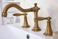 vintage retro antique brass deck mounted dual handles widespread bathroom 3 holes basin faucet mixer water taps man087