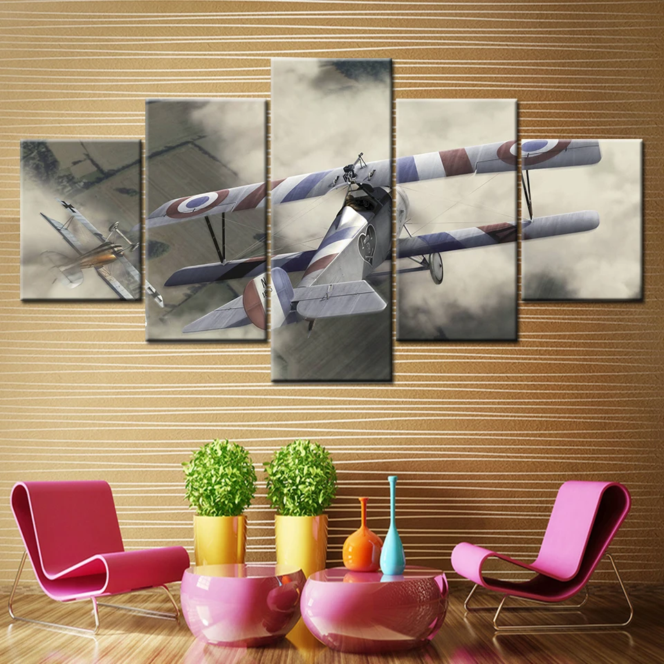 

Home Decoration Canvas Artwork Painting 5 Panel Two Battle Planes Prints Poster Modular For Living Room Framework