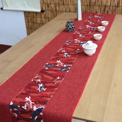 New Patchwork Joyous Fish Table Runner Natural Cotton Linen Chinese style Xmas Wedding Party Tea Cloth Dining Mat | Дом и сад