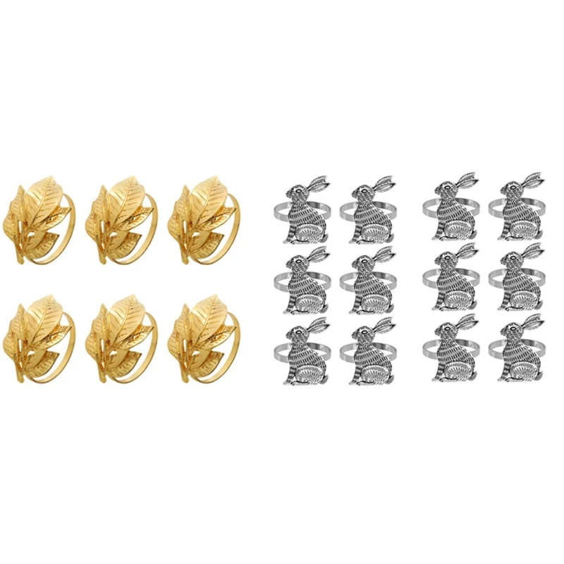 

6 шт. изысканное кольцо для салфетки, держатель с пряжкой для салфетки, настольный золотой лист с 12 шт. кольцом для салфетки с кроликом, кольц...