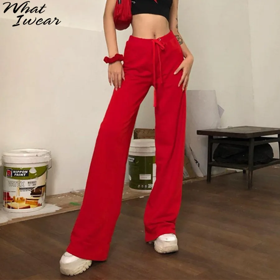 Женские эластичные широкие брюки на завязках повседневные модные с высокой