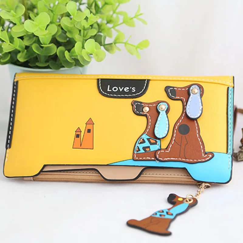 Кошелек женский на молнии удлиненный клатч с милым щенком дизайнерский бумажник