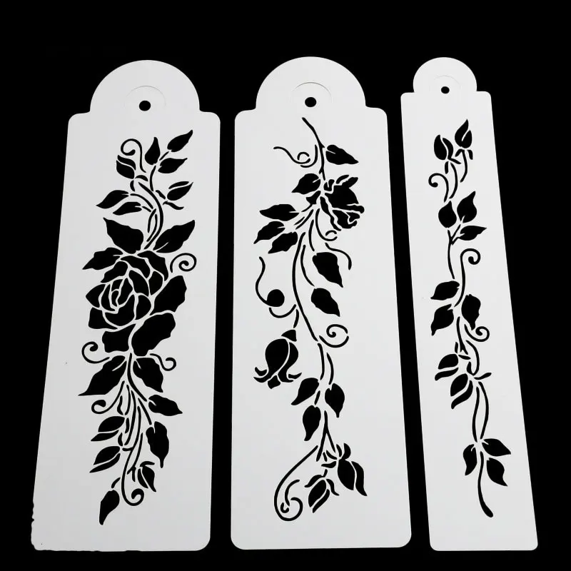 

Flower Fondant Cake Stencil Mold Lace Border Sugar Coffee Stencil Spray Mold DIY Wedding Floral Leaves Reusable Cake Decorating