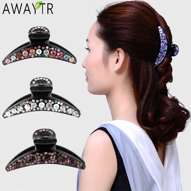 

AWAYTR 8cm Women Crystal Hairclip Crab Hair Claws Clamp Resin Barette Top Crystal Rhinestone Hairpins Hair Clip Hair Accessories