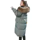 Новинка 2021, парка, женская пуховая хлопковая одежда, зимняя Длинная утепленная женская куртка на молнии с большим меховым воротником, хлопковая верхняя одежда