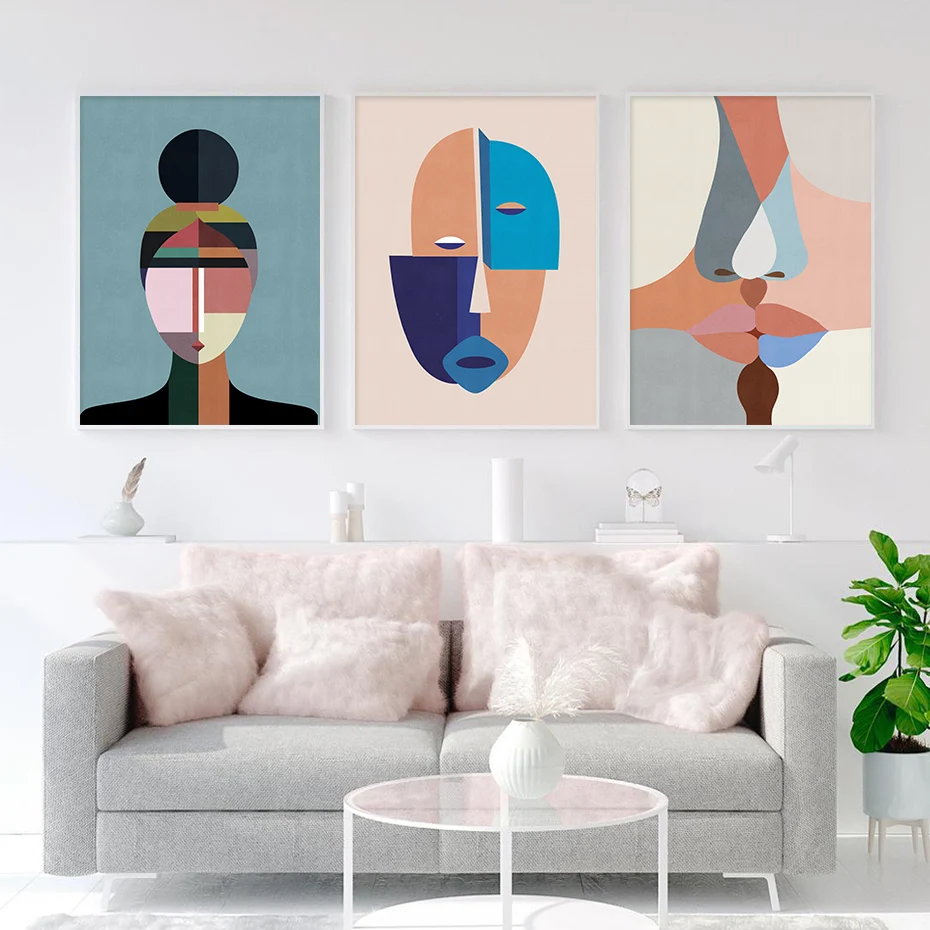 

Contemporary Abstract Colorful Figure Face Kiss Posters Canvas Painting Pictures Wall Art Prints for Living Room Home Decoration