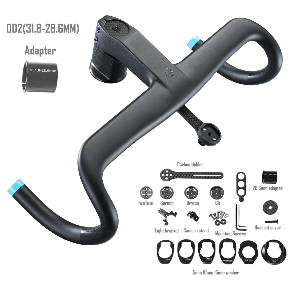 

2022 Carbon Handlebar 28.6mm/31.8mm OD2 Integrated Bar Road Bicycle Handlebar matt black OD2 stem