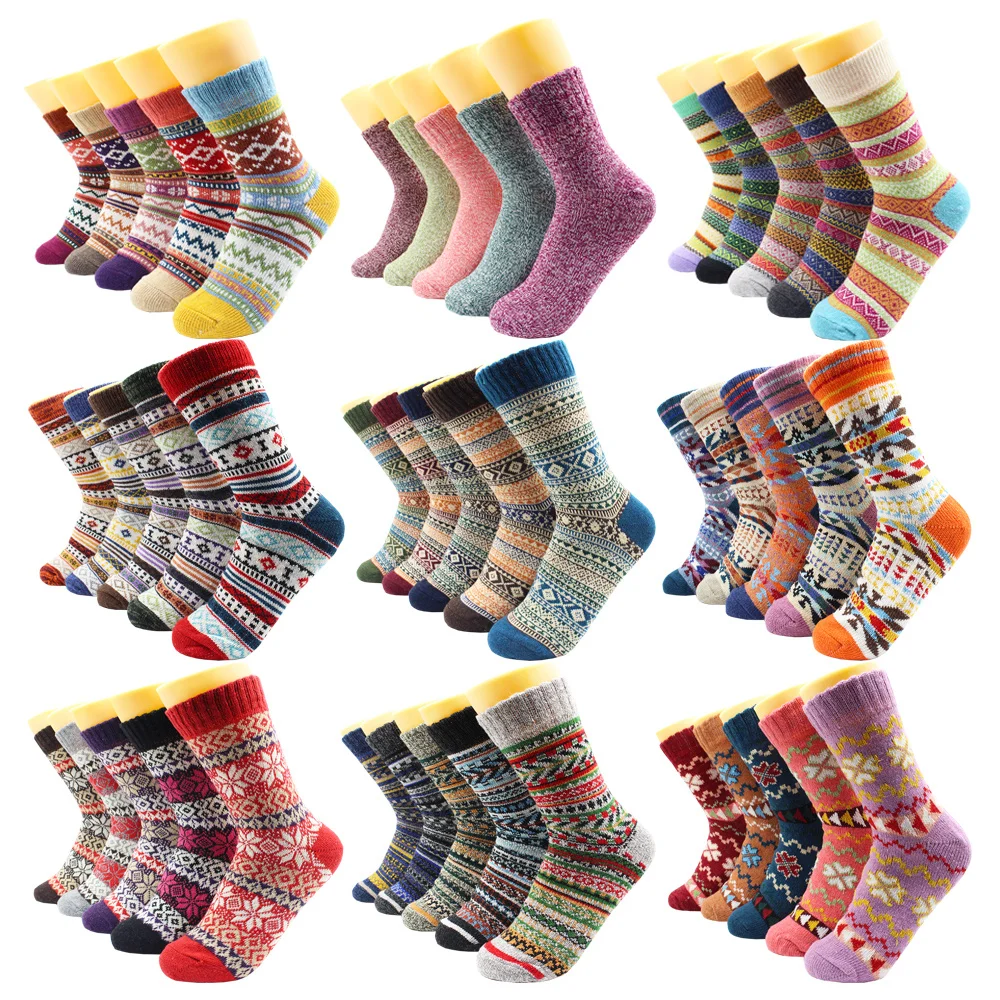 

5 Pairs Winter Warmer Women Thicken Thermal Wool Cashmere Snow Socks Fashion Casual Wool Socks For Women