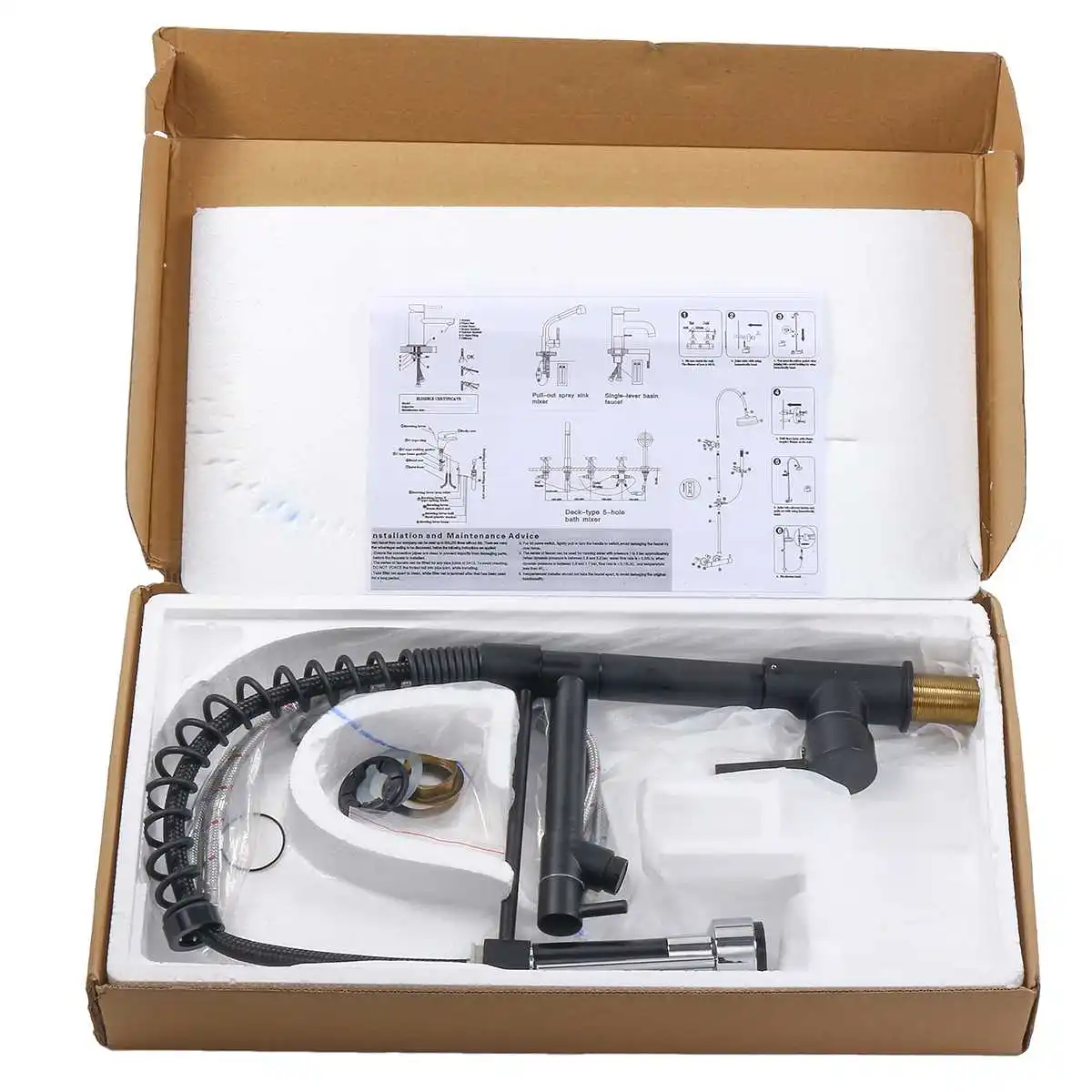 

Black Spring Pull Out Kitchen Faucet Dual Spout Side Sprayer Single Handle Mixer Tap Sink Faucet 360 Rotation Kitchen Faucets