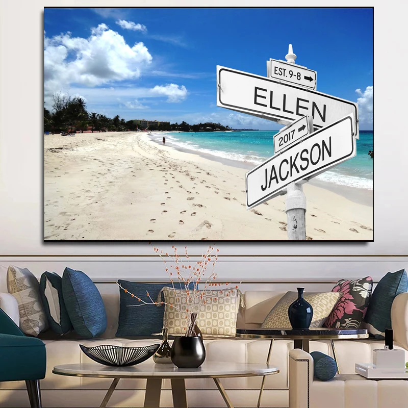Персонализированный уличный знак пересечения с 2 4 именами/датами холст живопись