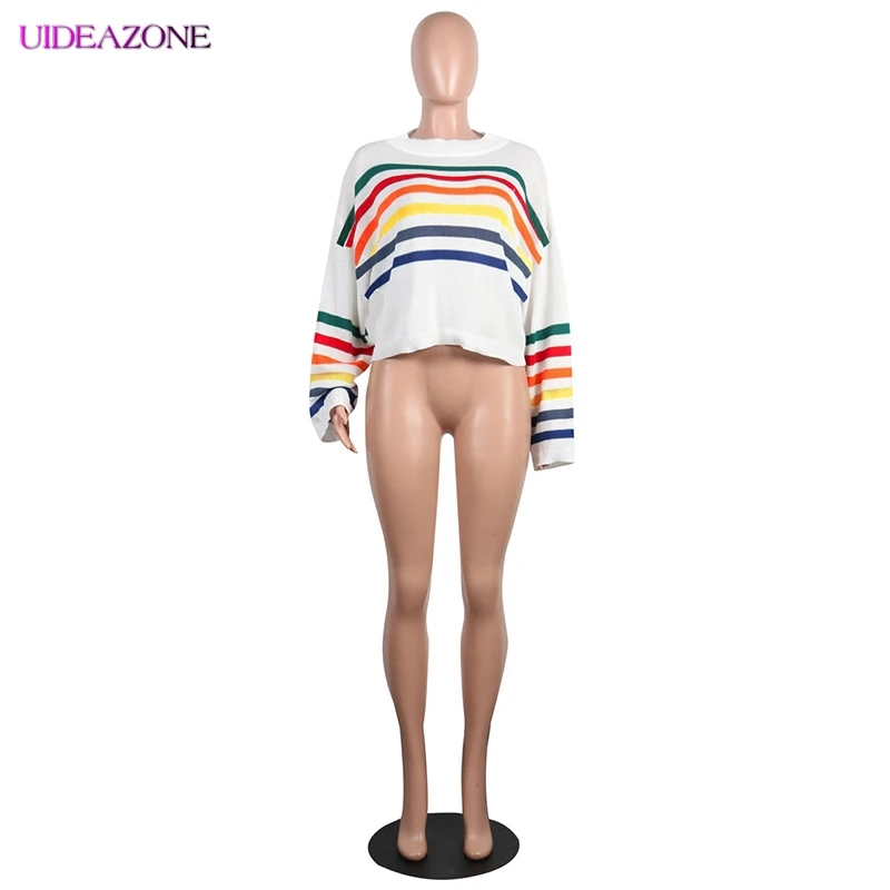 UIDEAZONE свитер в радужную полоску Женский пуловер с круглым вырезом и рукавом