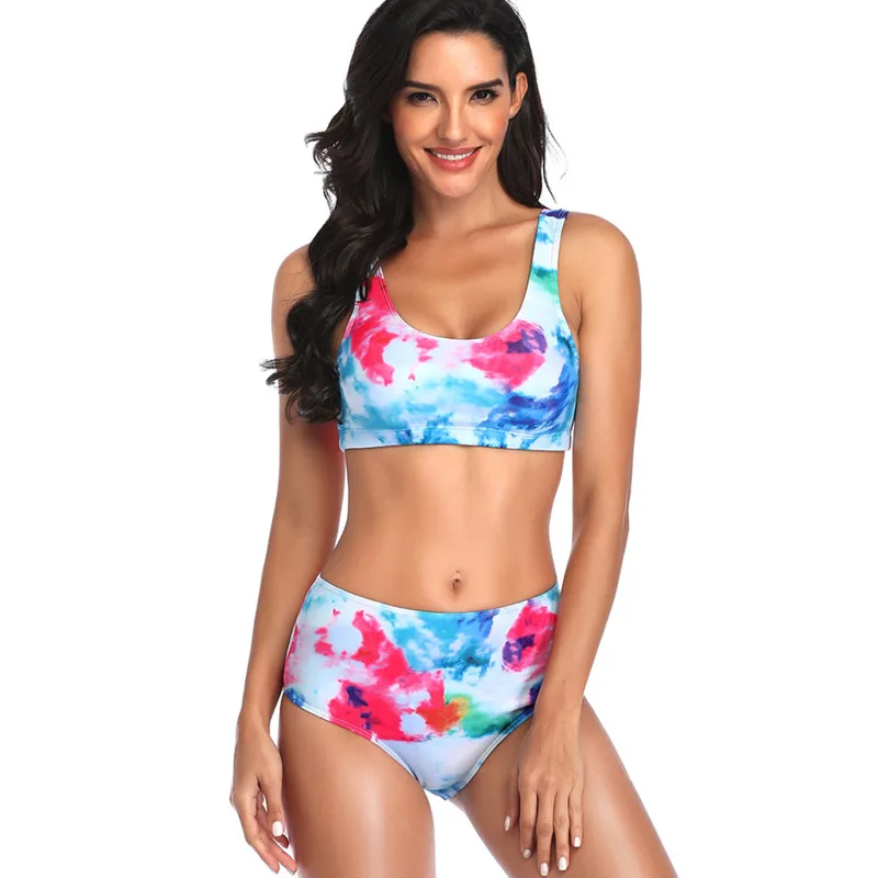 

Bikini 2021 Women Summer Beach Swimsuit Sexy Push Up High Waist Swimwear Tie Dye Floral Swimming Bathing Suit Floral Bikinis Set