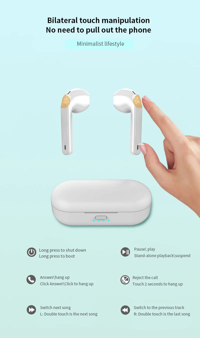 

L8 TWS Mini Wireless Headphones Waterproof Earbuds HD Mic Noise Reduction