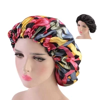 hanxi plus size satin bonnet women print cancer hat unisex faux silk head beane with elastic buckle