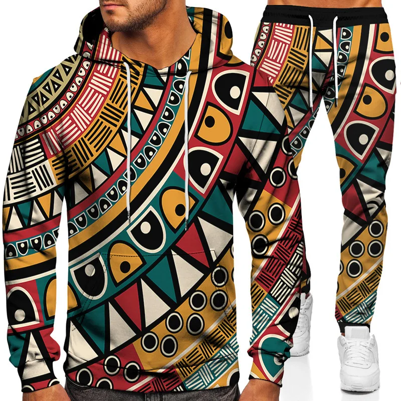 

2021 Spring and Autumn Men's and Women's Printed Sweater Suit Hooded Trendy Large Size Sweater
