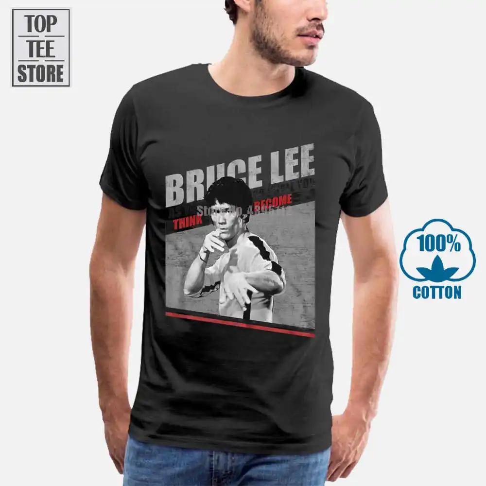 Мужская Новая футболка с Брюсом Ли Думай стать в черной Хизер Размеры Sm 4Xl|t shirt|shirt