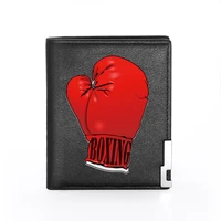 fashion boxing design printing mens wallet leather purse for men credit card holder short slim money bags