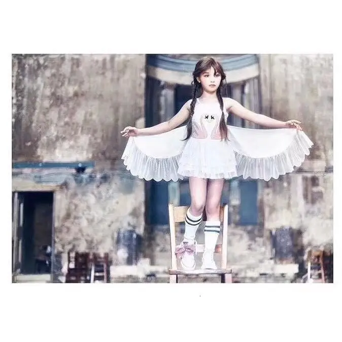 Summer pretty cute girl dress swan wing show angel flamingo camisole princess | Детская одежда и обувь