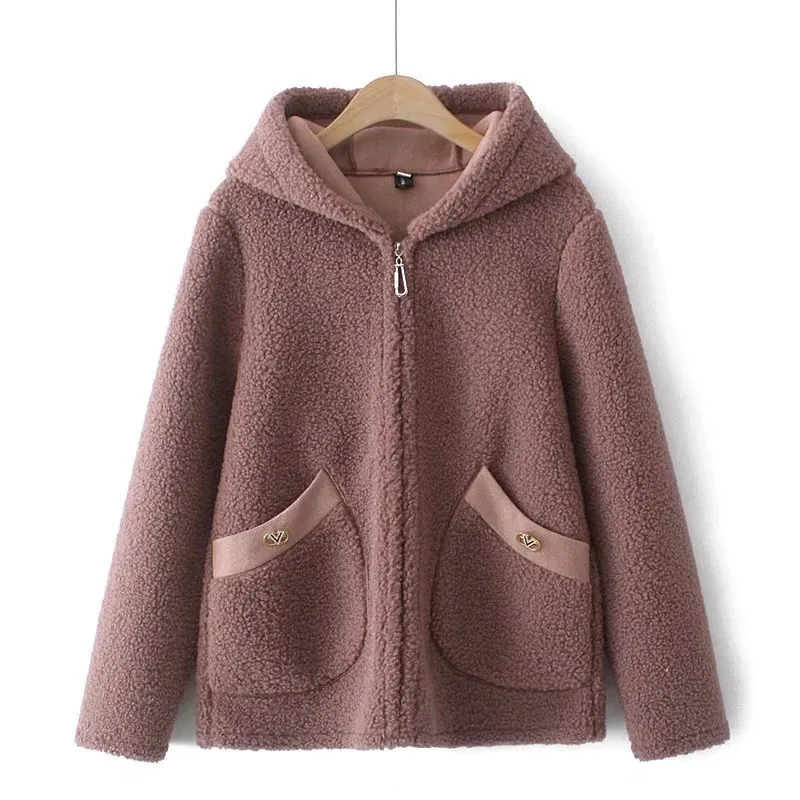 UHYTGF Middle-Aged Elderly Women Winter Cotton Coat Polar Fleece Thick Hooded Warm Jacket 6XLOversized Parker Female Overcoat 28