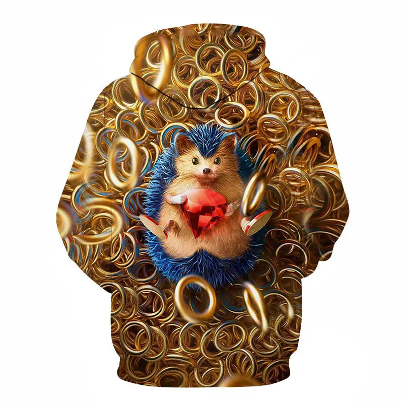 

Hooded sweater 3D printing flower hedgehog Harajuku sweater hoodie men and women hip-hop casual couple clothes polyester