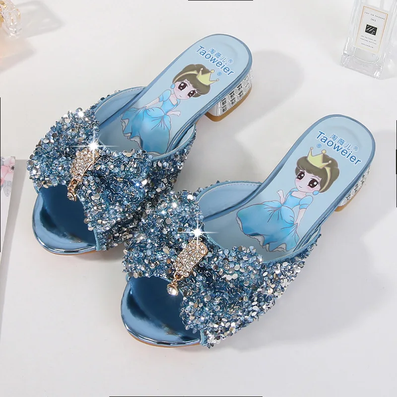 Мини-тапочки с пайетками для девочек пляжная обувь детские Нескользящие тапочки