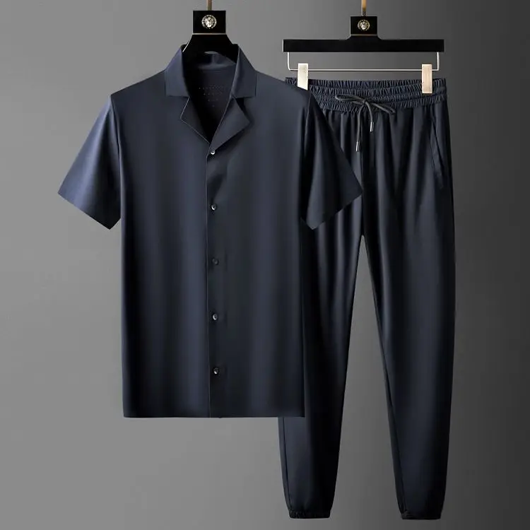 Minglu протектор летние мужские комплекты (футболка + брюки) роскошный Твердый Цвет