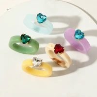 heart shaped crystal acrylic multicolor ring resin elegant romantic party friendship women matching ring jewelry gift wholesale
