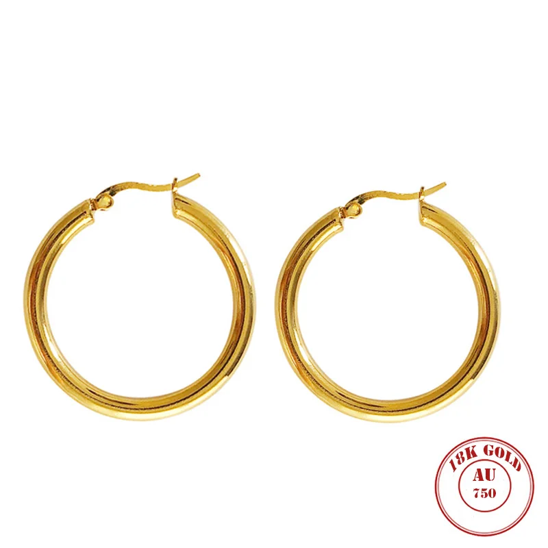 

MADALENA SARARA Pure 18k Gold Earrings Round Circle Simple Style Women Dangle Earrings