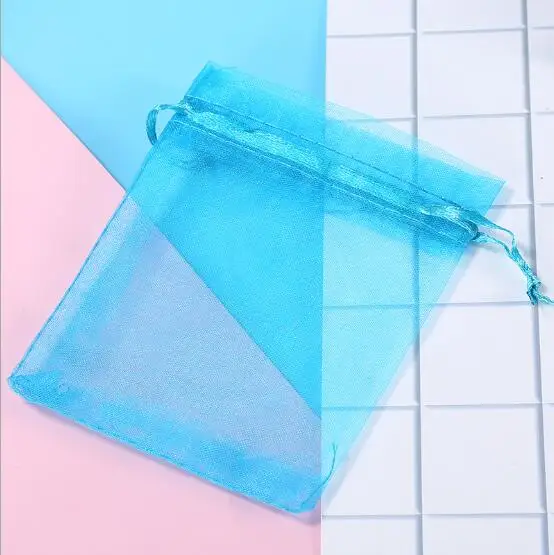 Синий 100pcs/Lot Organza Drawstring Bags 5x7 7x9 9x12 10x15cm Jewelry Packaging Bags Wedding Christmas Birthday Gift Packing Pouces - Цвет: Синий