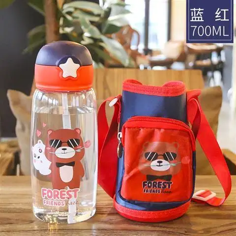 

Creative portable large capacity children's water cup pupils cute cartoon straw cup kindergarten anti falling plastic water cup