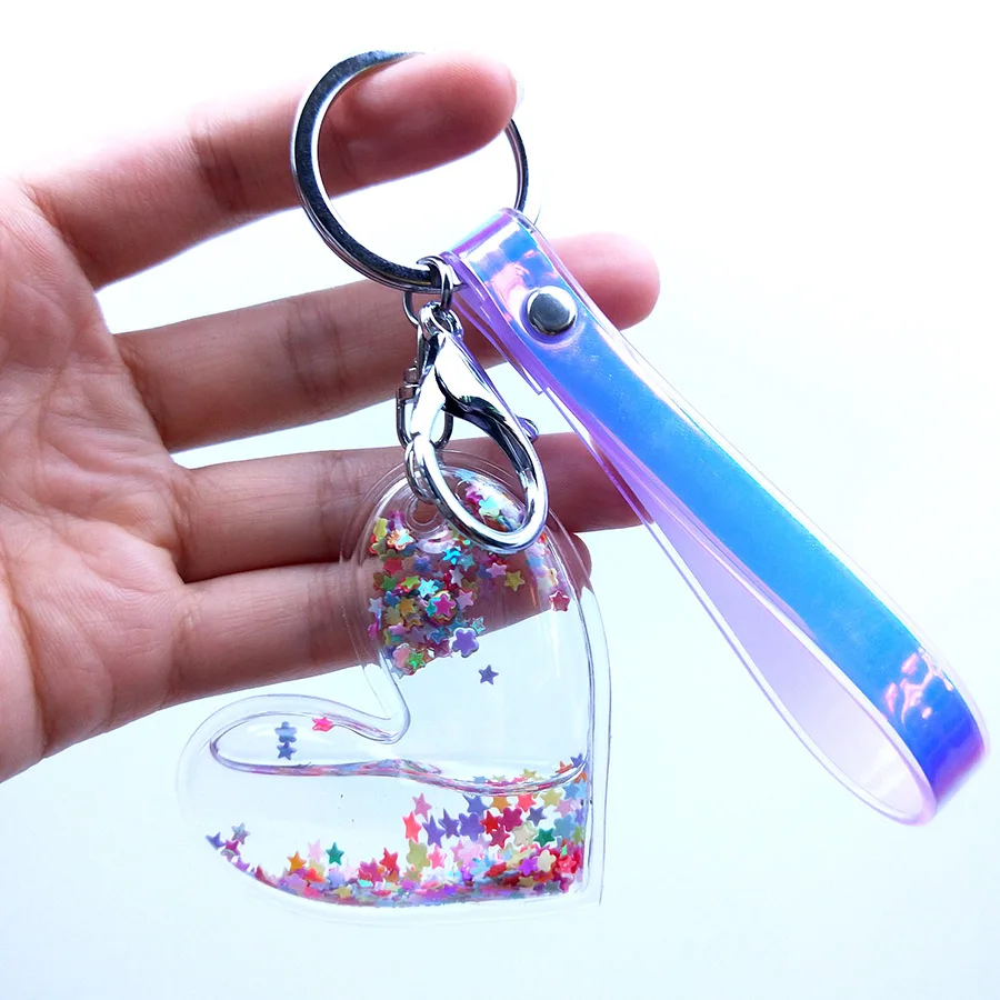 Брелок с пентаграммой движущейся звездой блестками жидкими акриловый кольцо для