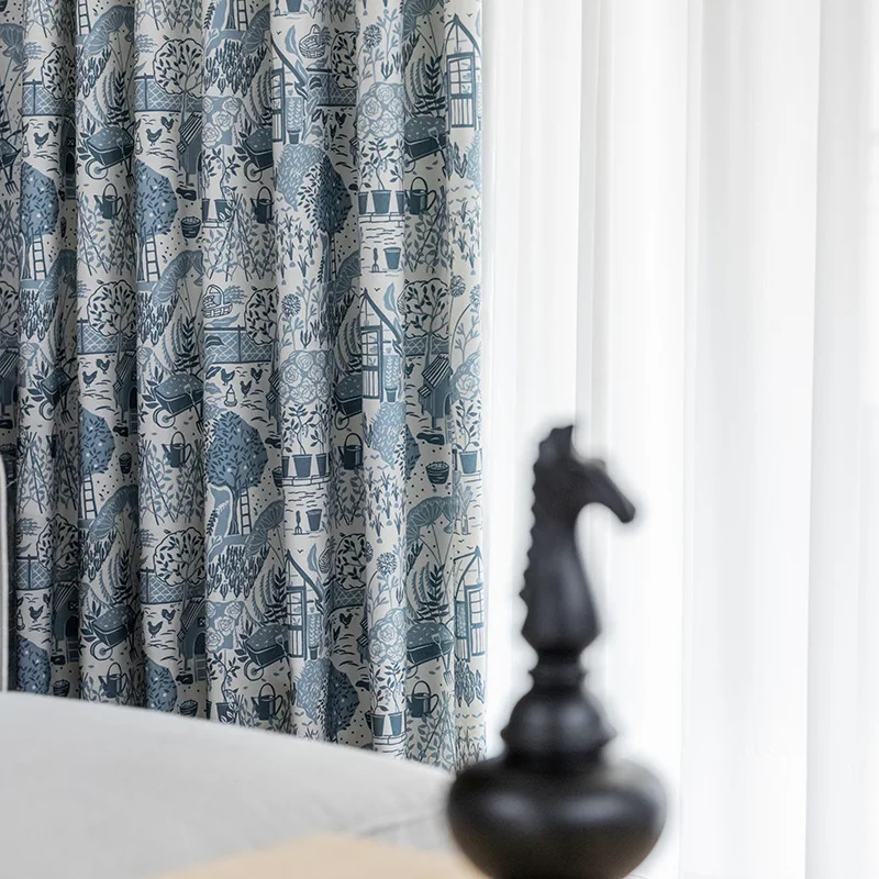 

Modern Minimalist Cotton Print Rural Scenery Spring Plowing Simple Strokes High Shading Curtains for Living Room Bedroom