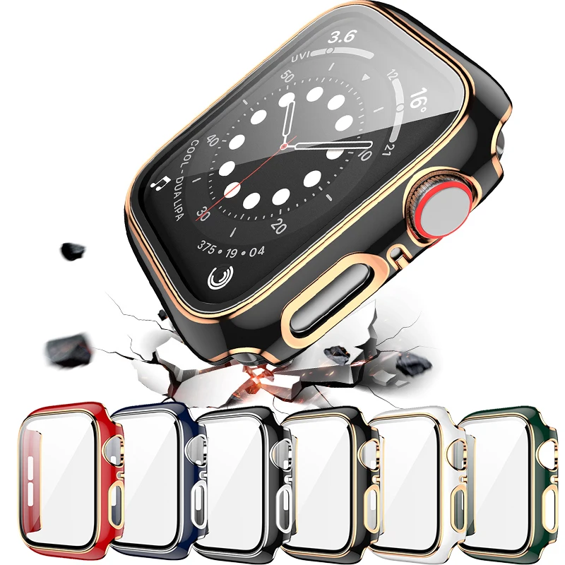 

360 Full Screen Protector Bumper Frame Matte Hard Case For Apple watch 7/6/SE/5/4 Cover Tempered Glass Film Iwatch 41/45/42/44mm