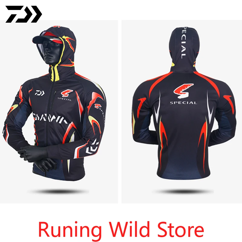 

Summer Daiwa Fishing Hooded Men Breathable Sun Protection Fishing Jersey Outdoor Anti-UV Quick Drying Sunscreen Fishing Shirts