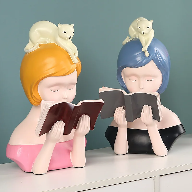 Creative resin craft gifts reading girl bedroom living room desktop character ornaments