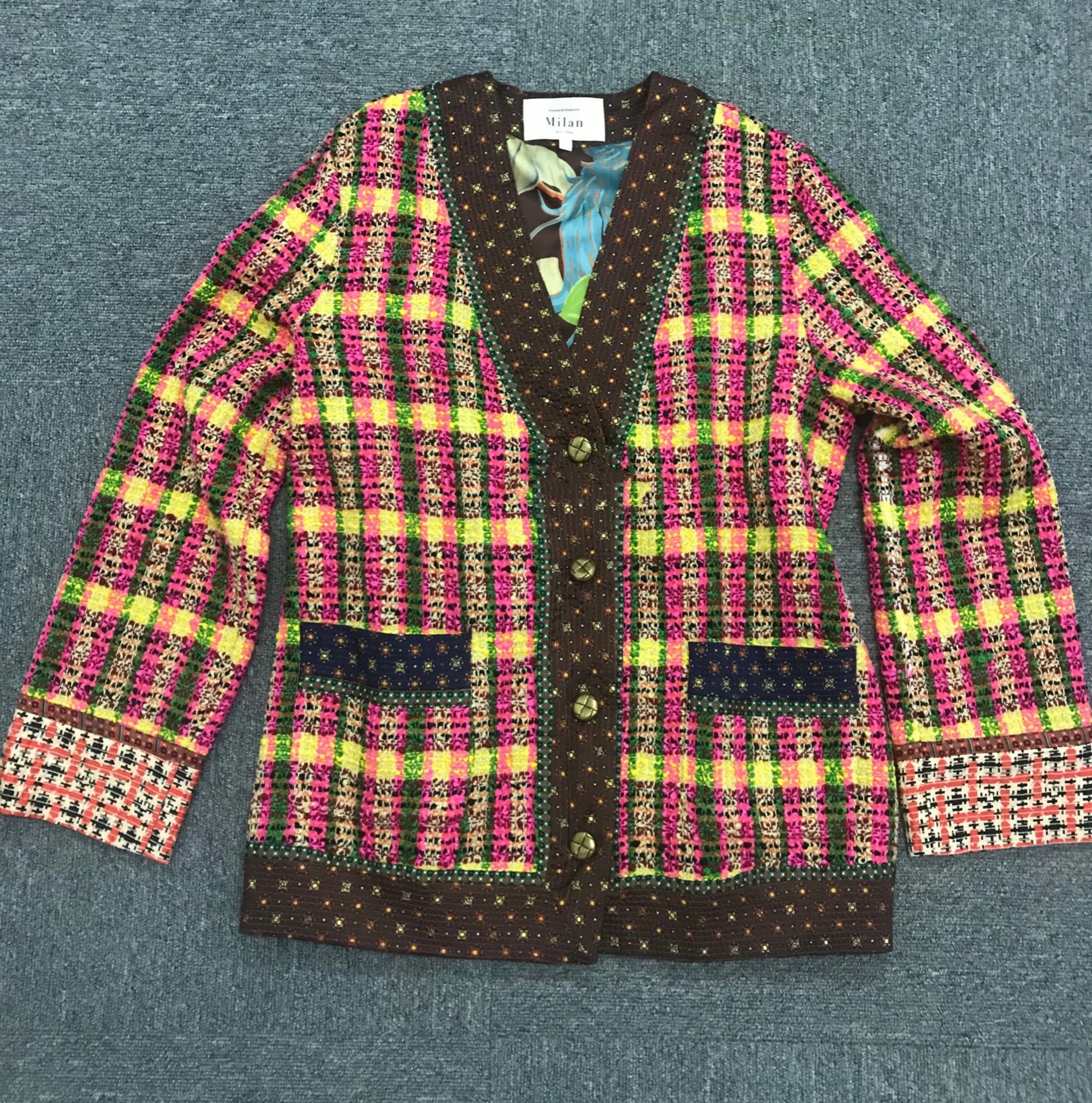 

Женское клетчатое твидовое пальто, винтажная Свободная куртка с V-образным вырезом, весна-осень, C313