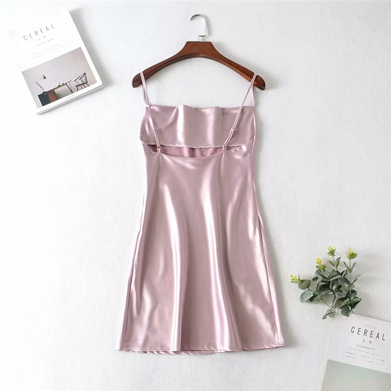 Vintage chic women sleeveless beach strapless mini dresses Ladies Summer satin happie dress vestidos