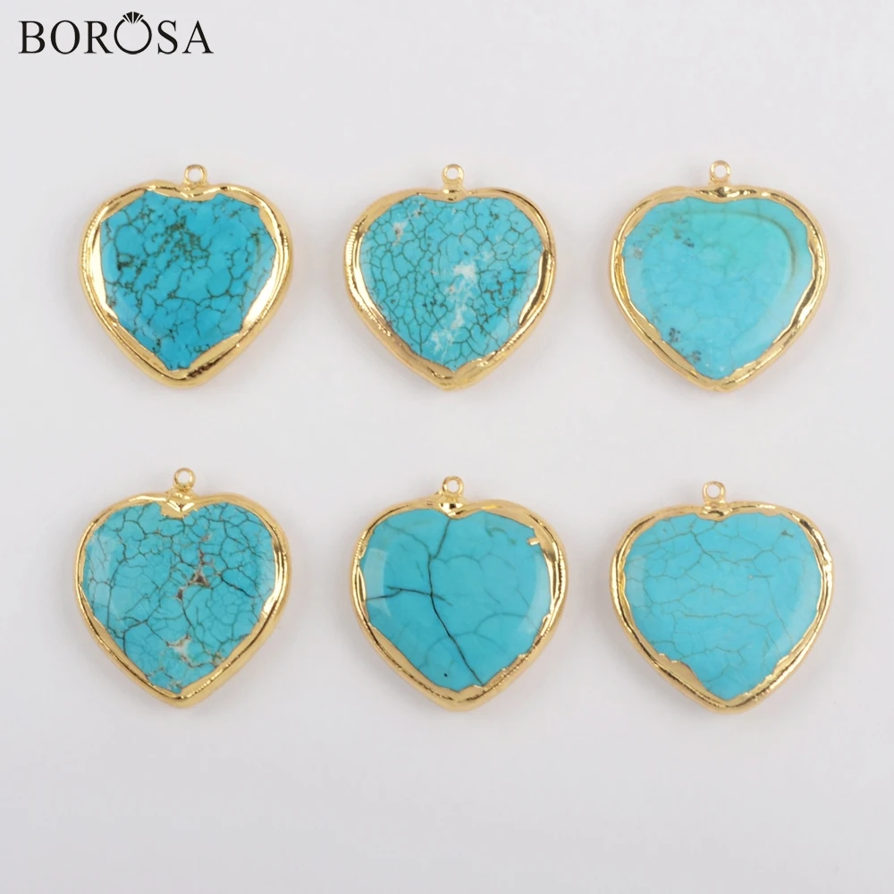 

BOROSA 10Pcs Gold Plating Heart Shape Blue Howlite Charm Turquoises Charms Jewelry Findings for Necklace Handmade Jewelry G1873