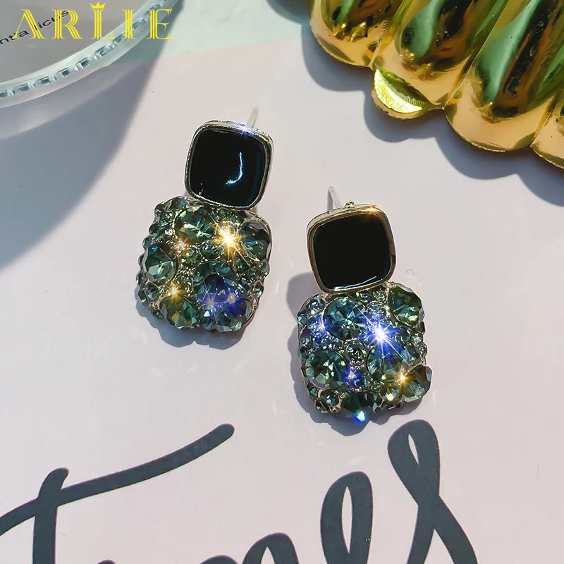 

ARLIE New Korean OL Temperament Shiny Crystal Earrings for Women Rhinestone Geometric Square Stud Earrings Party Jewelry Brincos