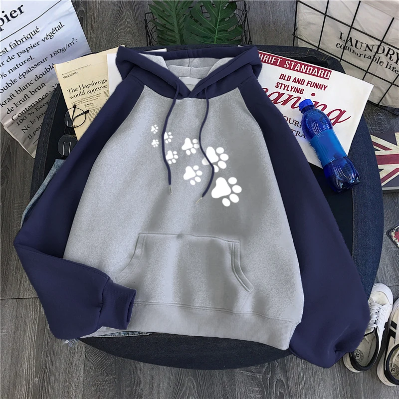 

2018 Autumn Winter Fleece Women's Sportswear Harajuku Print CAT PAWS Cartoon Kawaii K-pop Clothing Streetwear Hoodies Sweatshirt