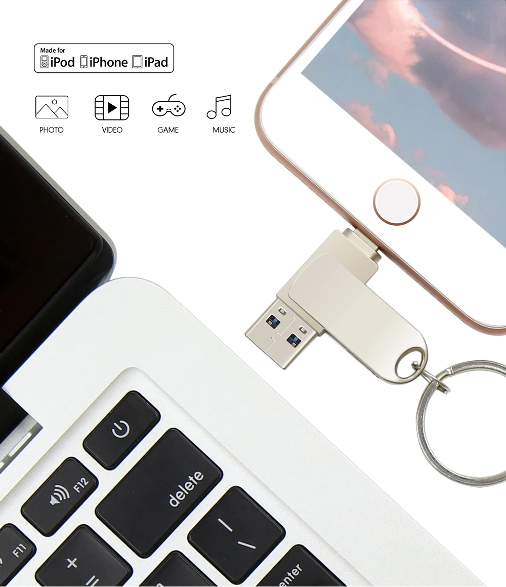 USB флэш-накопитель для iPhone X/8/7/7 Plus/6 Plus/6s/5/SE/ipad OTG флеш-накопитель HD флеш-накопитель 8 Гб оперативной памяти, 16 Гб встроенной памяти, 32 ГБ, 64 ГБ, 128 ГБ флэш-накопитель usb 3,0