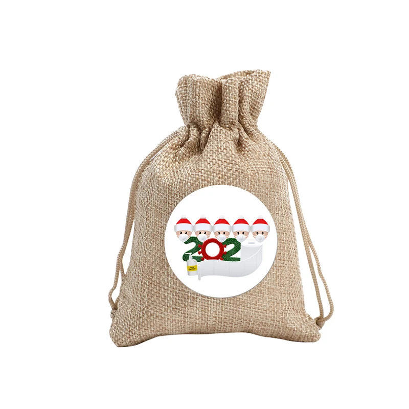 

NEW 7 PCS Christmas Candy Bags Gift Pouch with Drawstring Decals Festive Holiday Themed Party Supplies