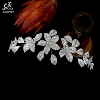 luxury prom tiaras and crownsaaa zirconia headband bridal flower leaf headband wedding accessories bridal hair accessories
