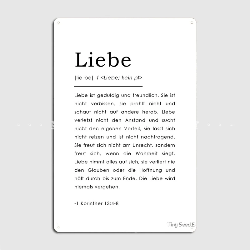 Фото 1 Korinther 13:4-8 Liebe Bibelverse Deutsch немецкие тексты Библии. Металлический плакат, домашний плакат, персонализированный оловянный плакат №2