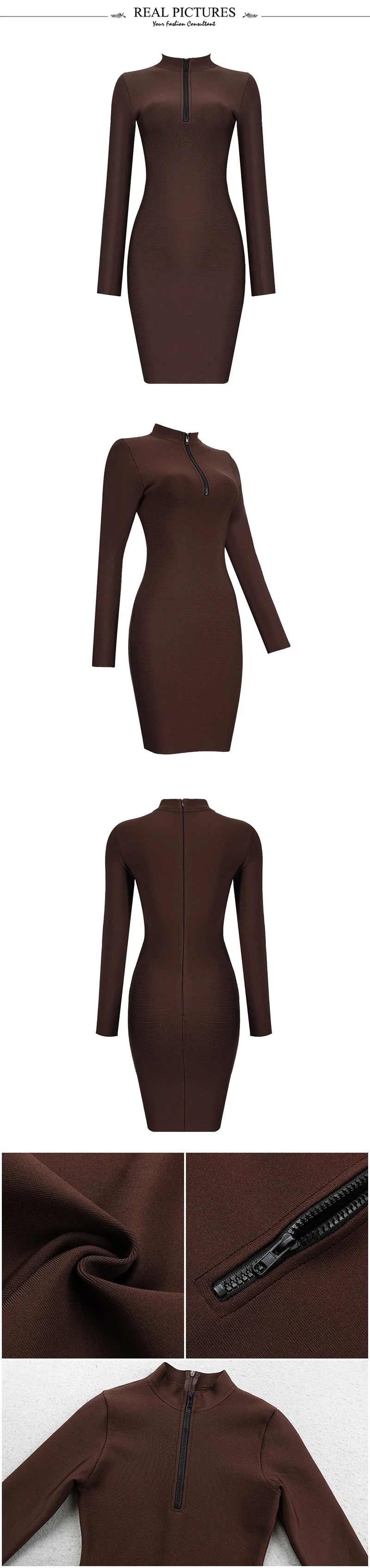 VC All Free Shipping HOT New Chic Zipper Embellished Slim Long Sleeves Bodycon Women Celebrity Party Bandage Dress