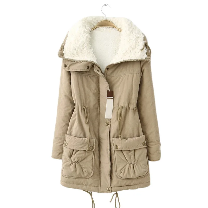 Khaki LOOZYKIT, зимнее пальто для женщин, модный бренд, свободная верхняя одежда,, Femme, средней длины, ватная куртка, ватная парка, Mujer размера плюс - Цвет: Khaki