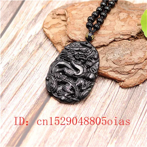 Натуральный черный зеленый нефрит Китайский дракон кулон бусы ожерелье Шарм