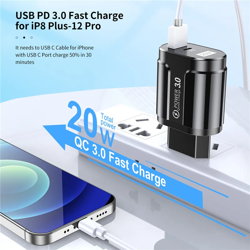 USLION 20 Вт USB PD быстрое зарядное устройство QC3.0 для быстрой зарядки iPhone Xiaomi Samsung