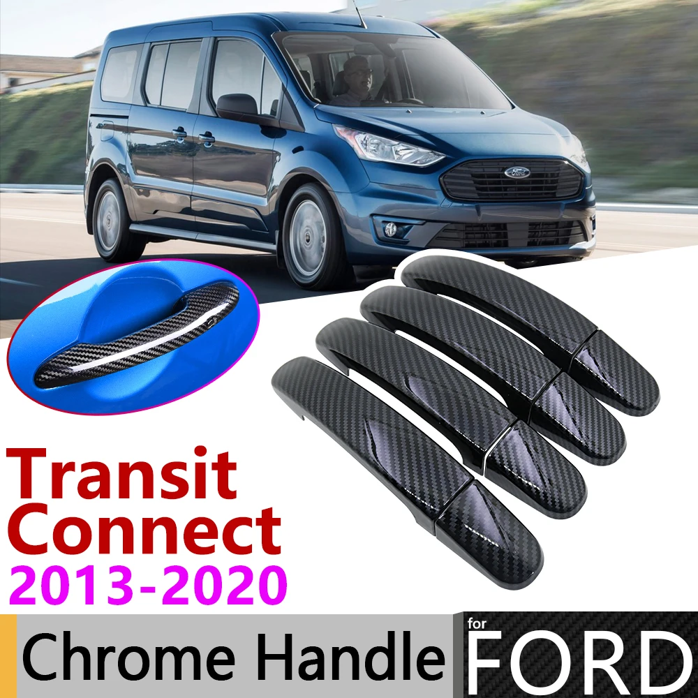 Черная накладка на дверную ручку из углеродного волокна для Ford Transit MK2 Wagon 2013 ~ 2020